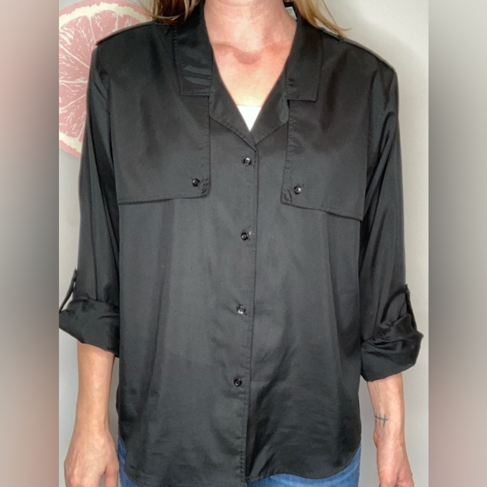DVF vintage Diane Von Furstenberg woman 18W oversized CAMP shirt XL in black